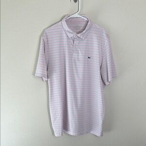 Vineyard Vines Men’s Pink & Light Blue Striped Polo